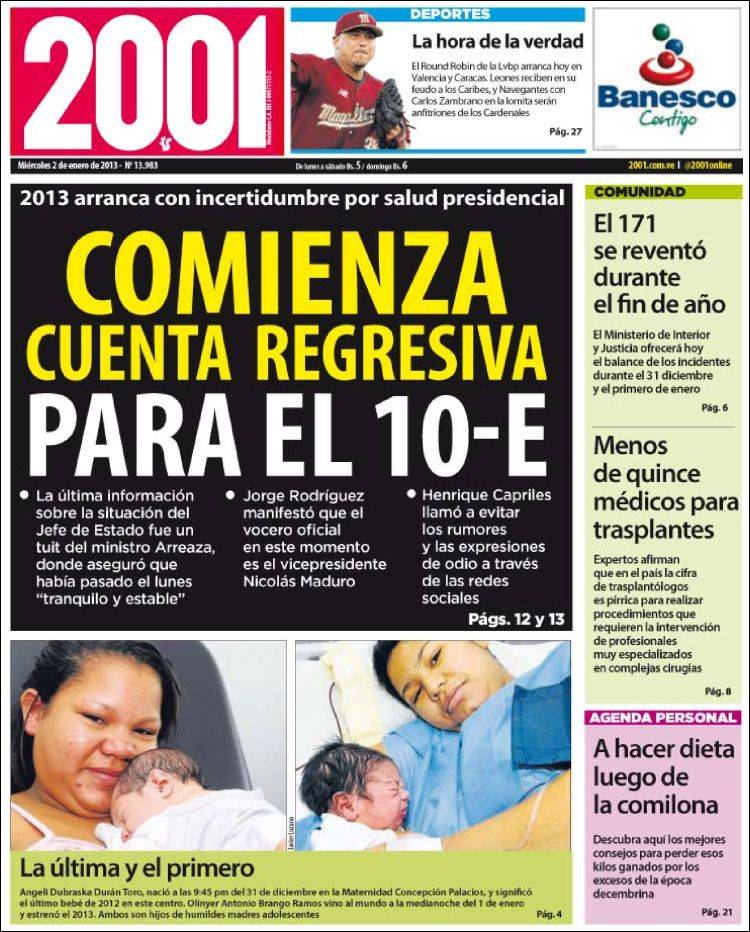 Portadas del miércoles 02 de enero de 2013