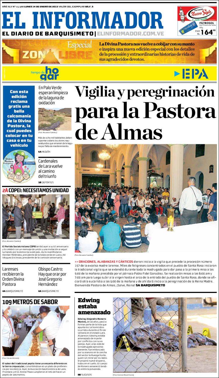 Portadas del lunes 14 de enero de 2013