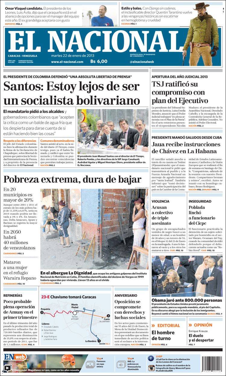 Portadas del martes 22 de enero de 2013