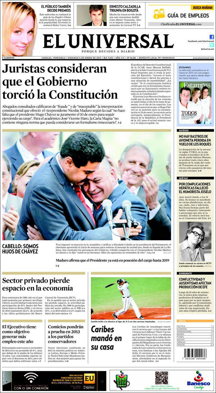 Portadas del domingo 6 de diciembre de 2013