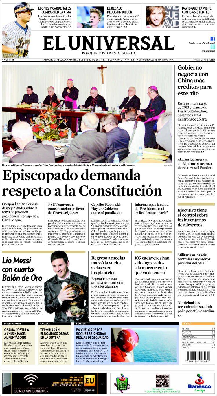 Portadas del martes 08 de enero de 2013