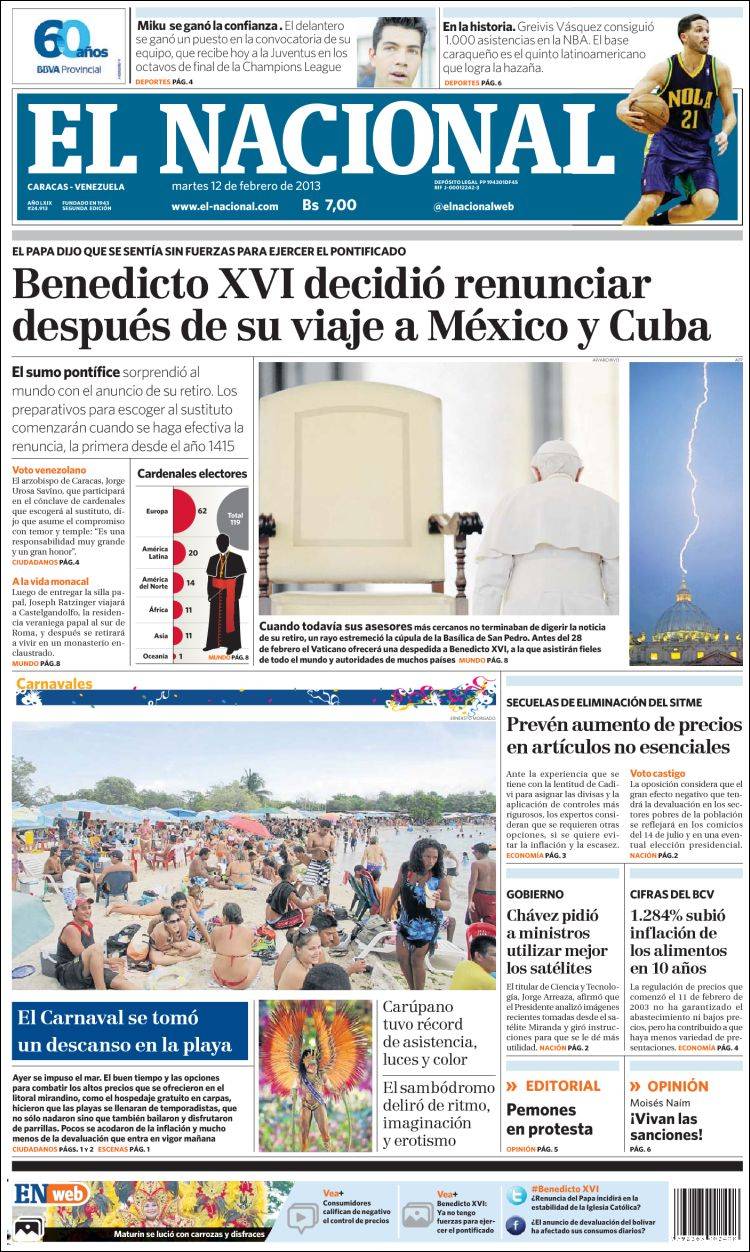 Portadas del martes 12 de febrero de 2013