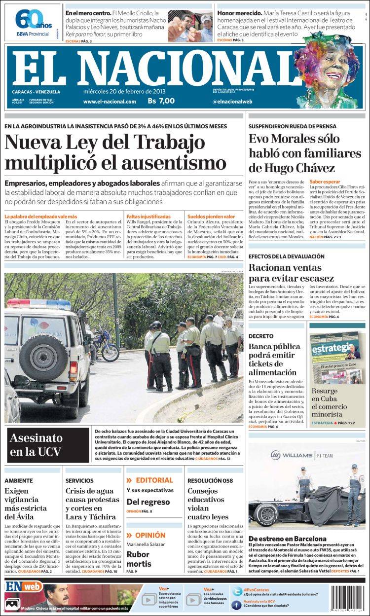 Portadas del miércoles 20 de febrero de 2013