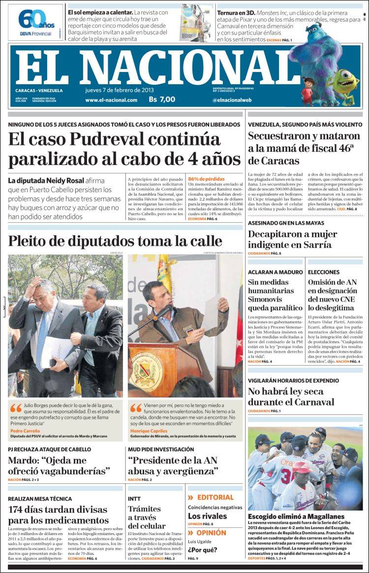 Portadas del jueves 07 de febrero de 201