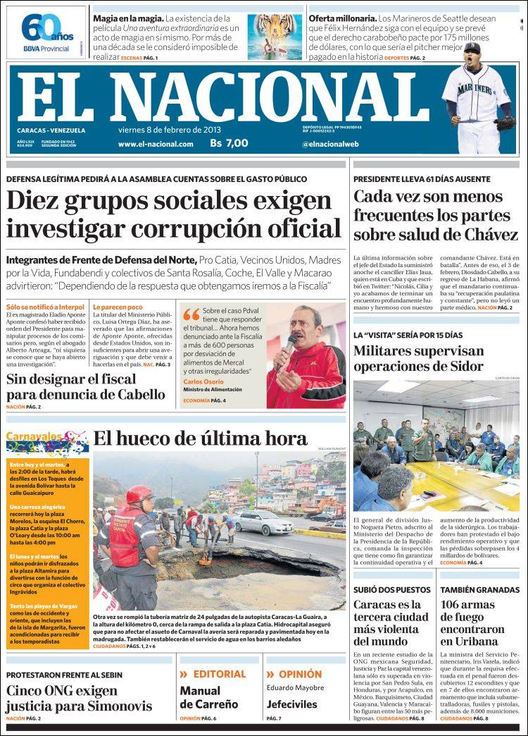 Portadas del viernes 08 de febrero de 2013