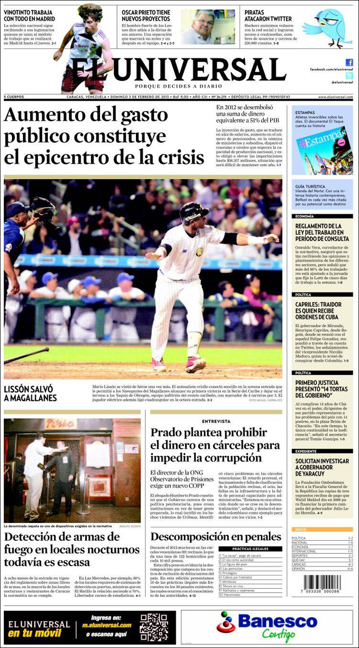 Portadas del domingo 3 de febrero de 2013