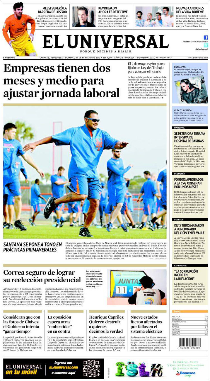 Portadas del sábado 17 de febrero de 2013