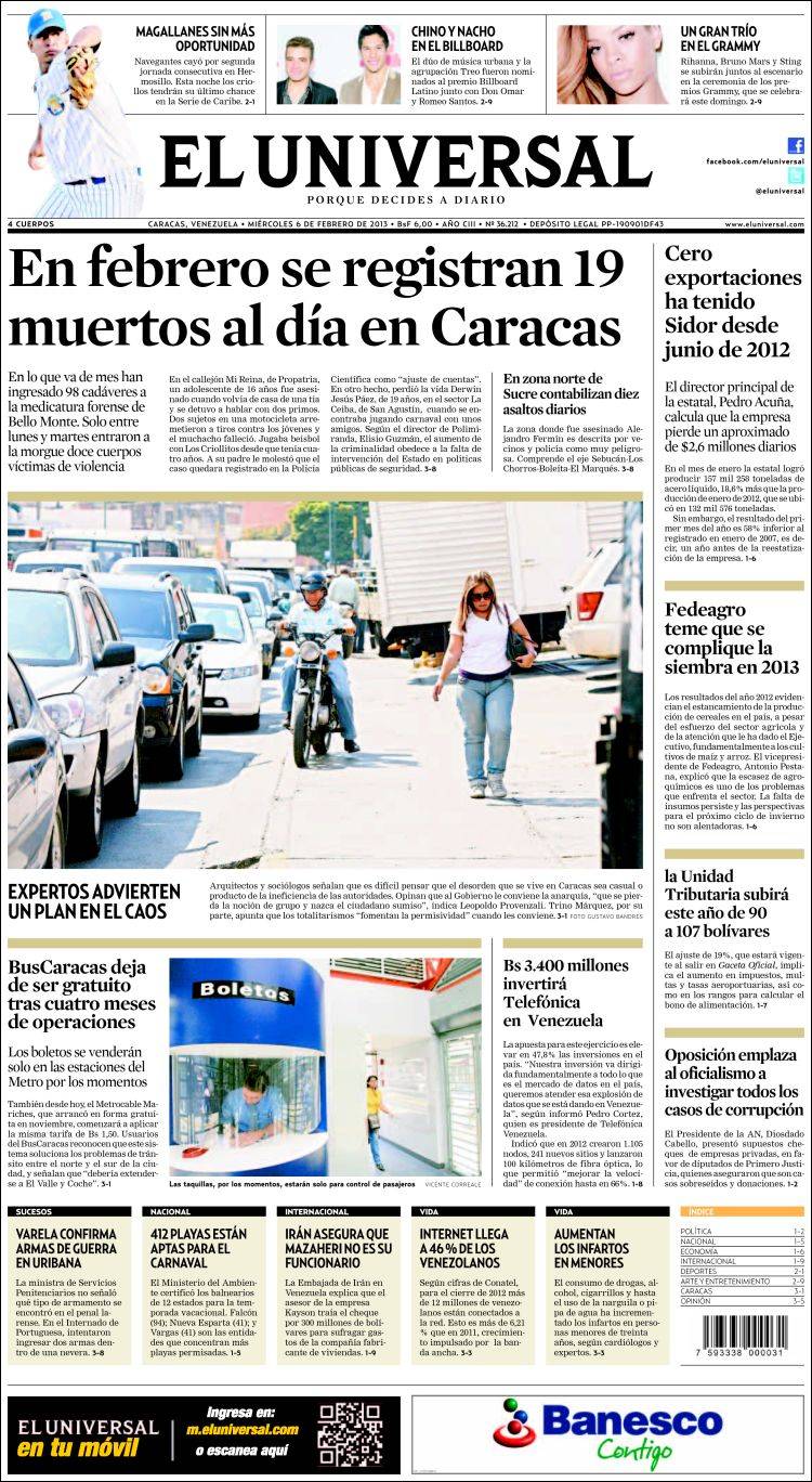 Portadas del miércoles 06 de febrero de 2013