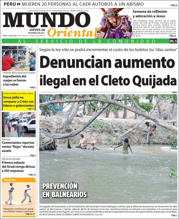 Portadas del jueves 28 de marzo de 2013