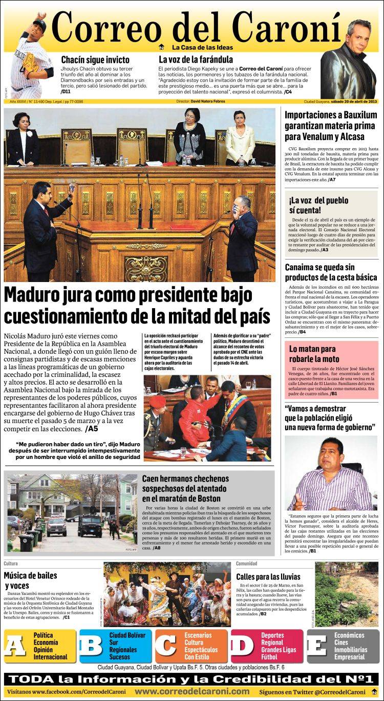 Portadas del sábado 20 de abril de 2013