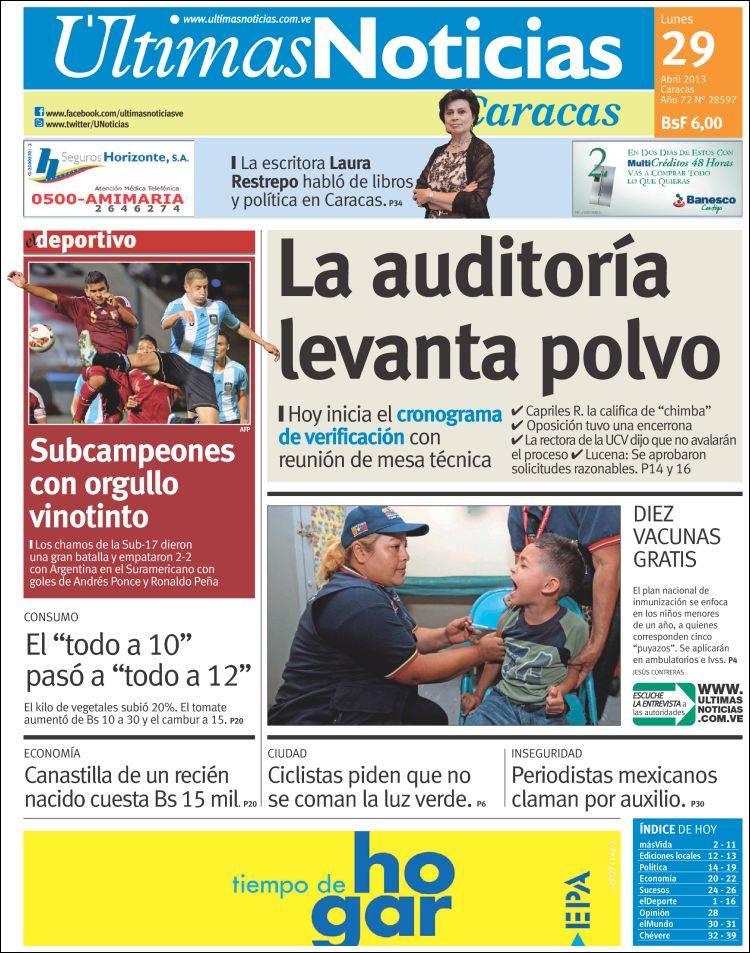 Portadas del lunes 29 de abril de 2013