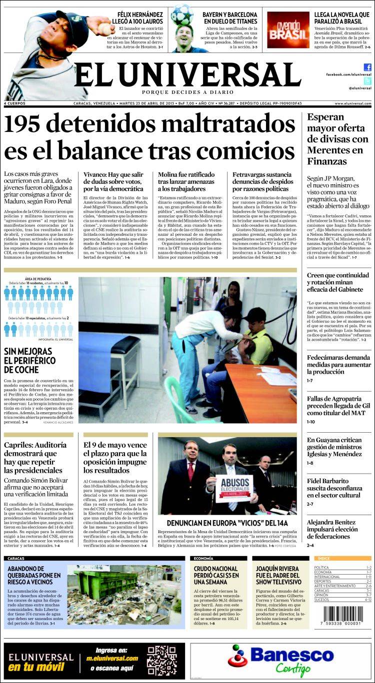 Portadas del martes 23 de abril de 2013