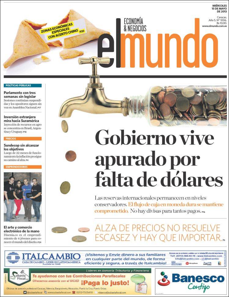 Portadas del miércoles 15 de mayo de 2013