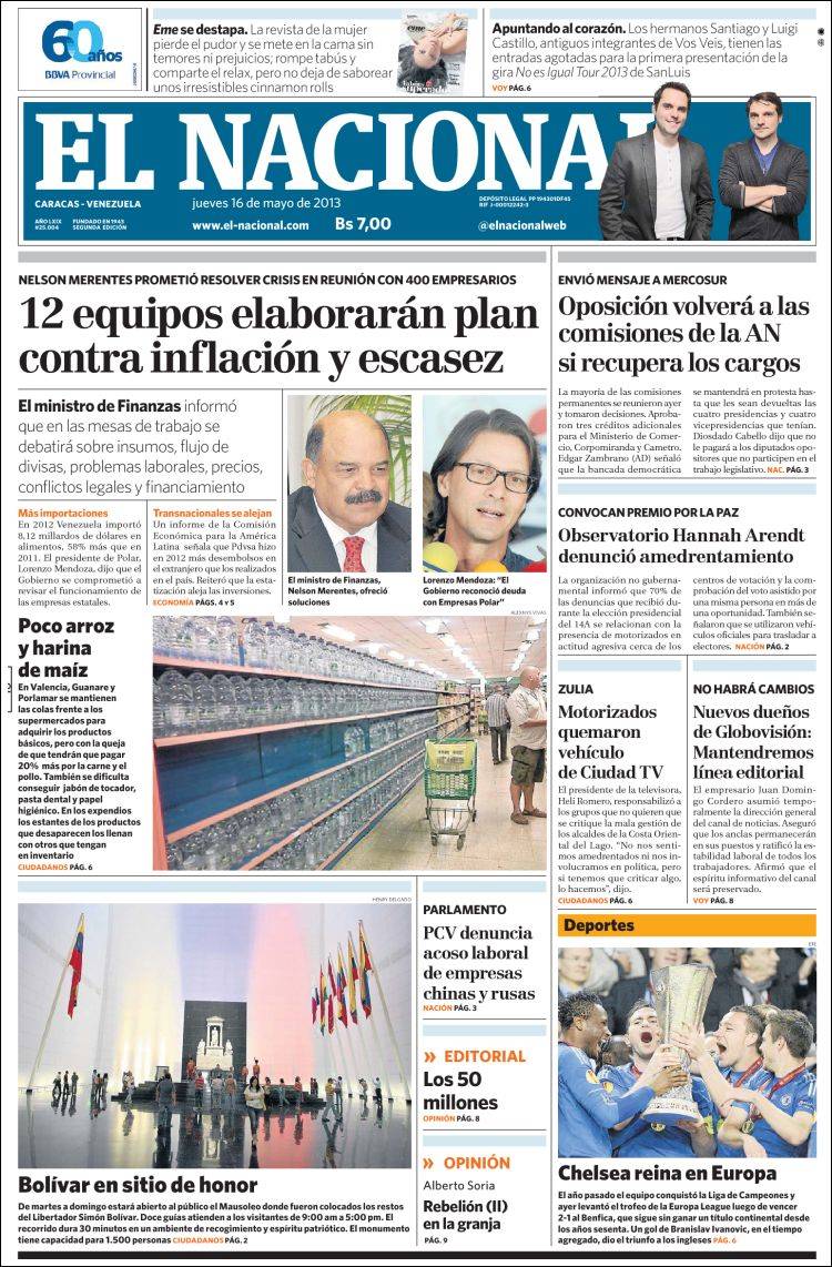 Portadas del jueves 16 de mayo de 2013