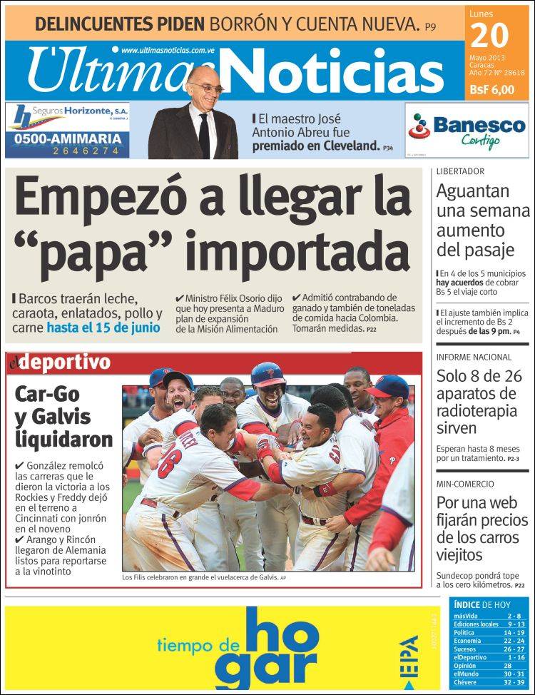 Portadas del lunes 20 de mayo de 2013