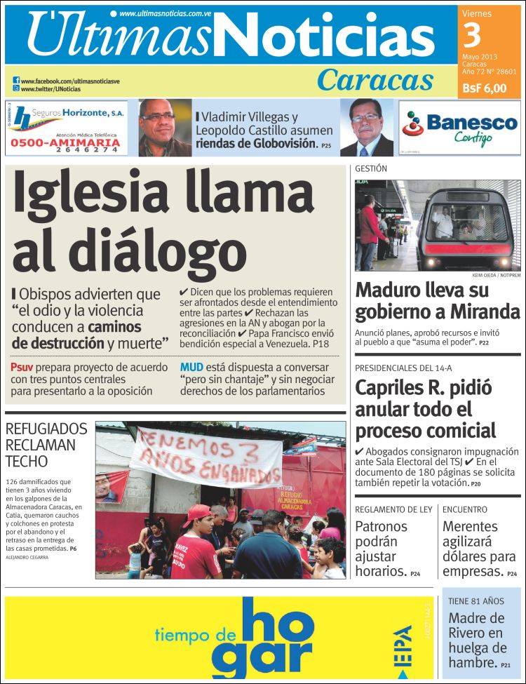 Portadas del viernes 3 de mayo de 2013