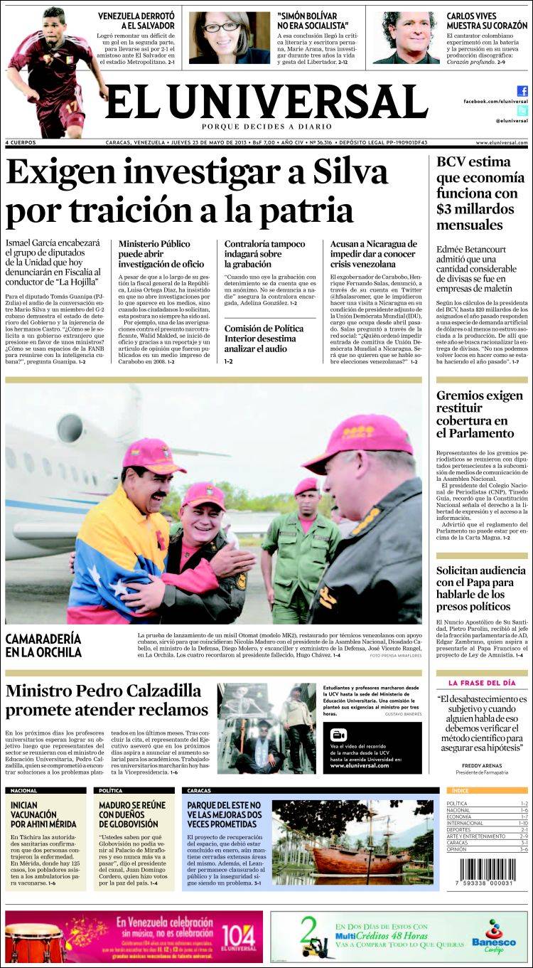 Portadas del jueves 23 de mayo de 2013