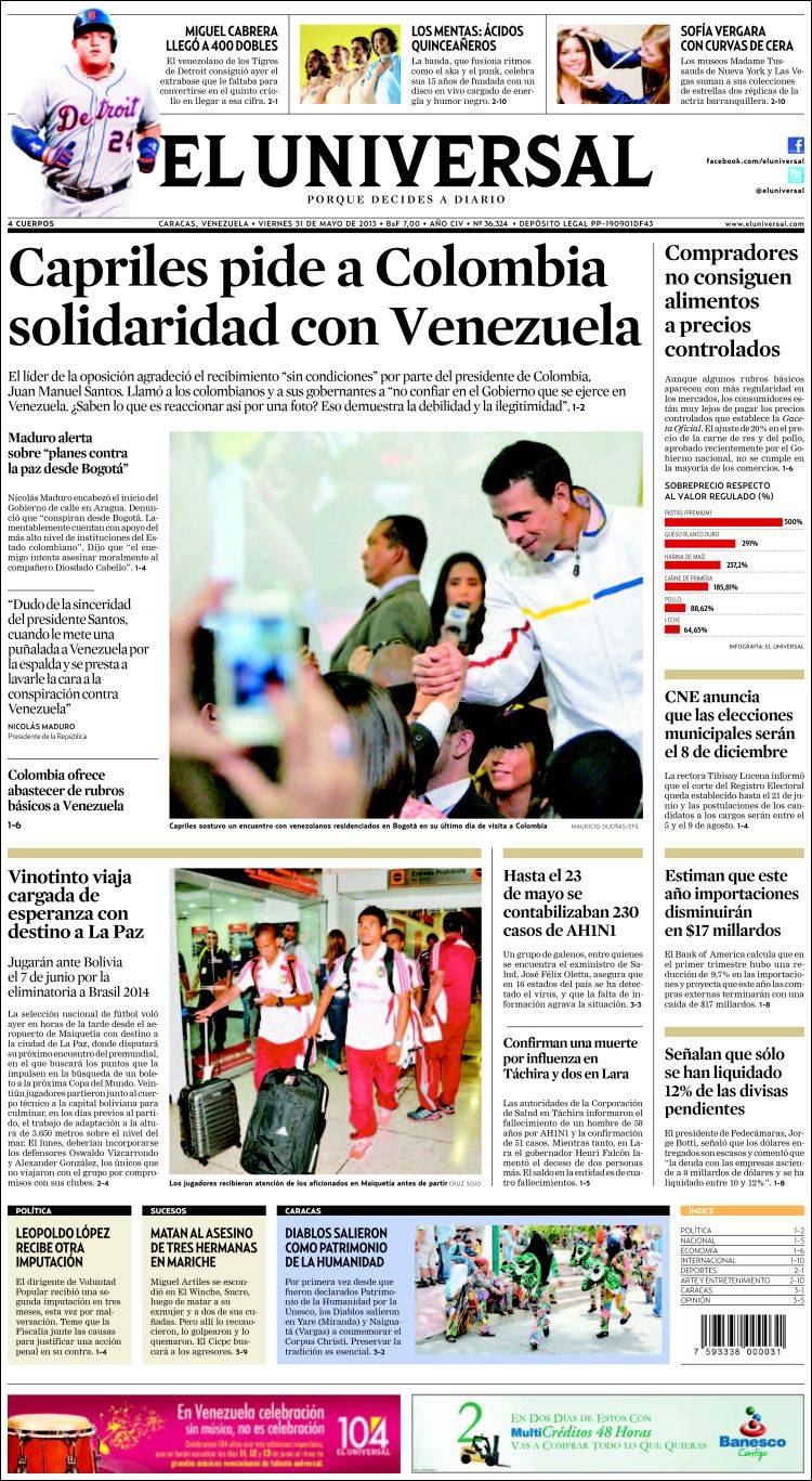 Portadas del viernes 31 de mayo de 2013