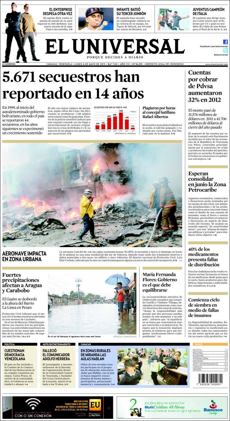 Portadas del lunes 6 de mayo de 2013