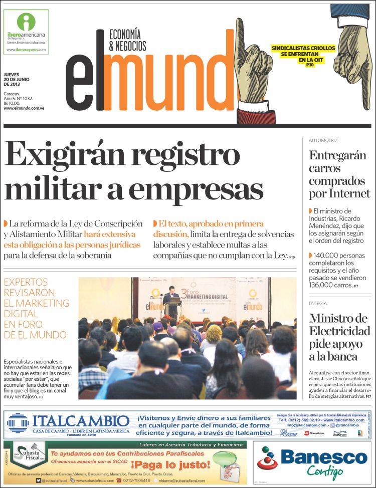 Portadas del jueves 20 de junio de 2013