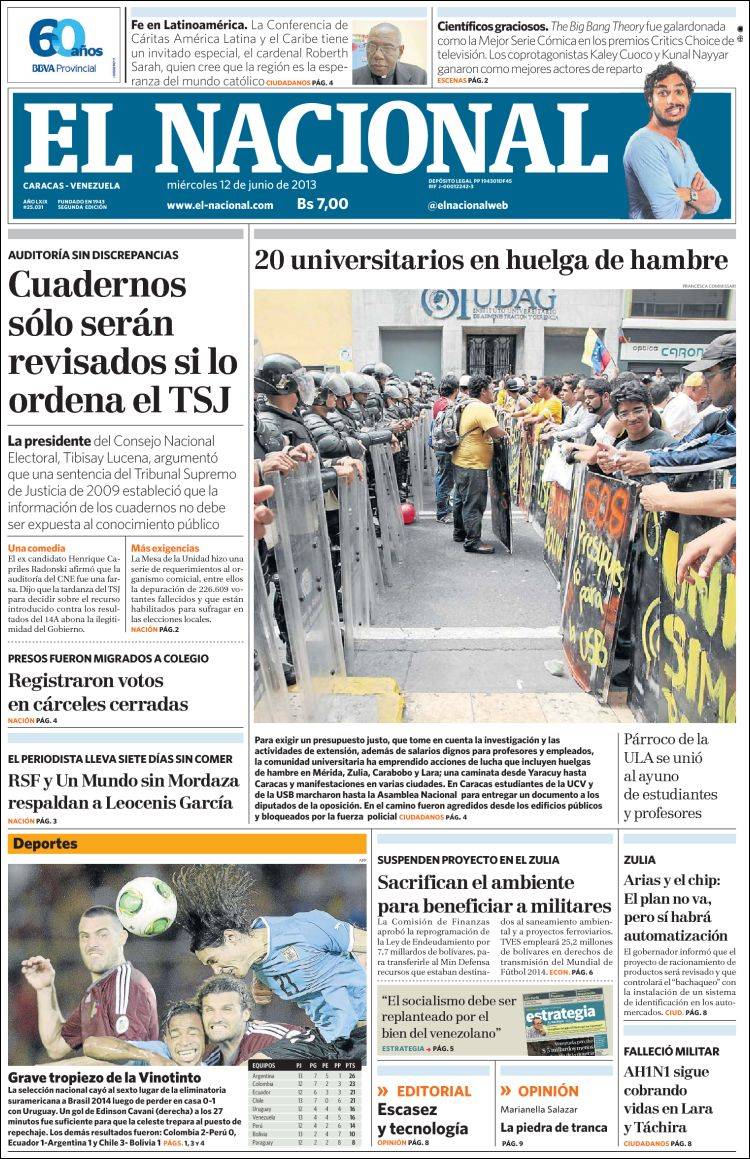 Portadas del miércoles 12 de junio de 2013