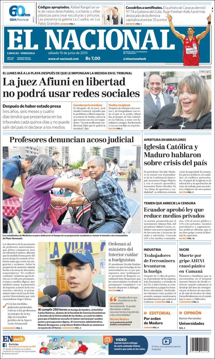 Portadas del sábado 15 de junio de 2013