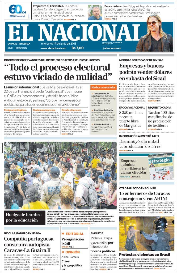 Portadas del miércoles 19 de junio de 2013