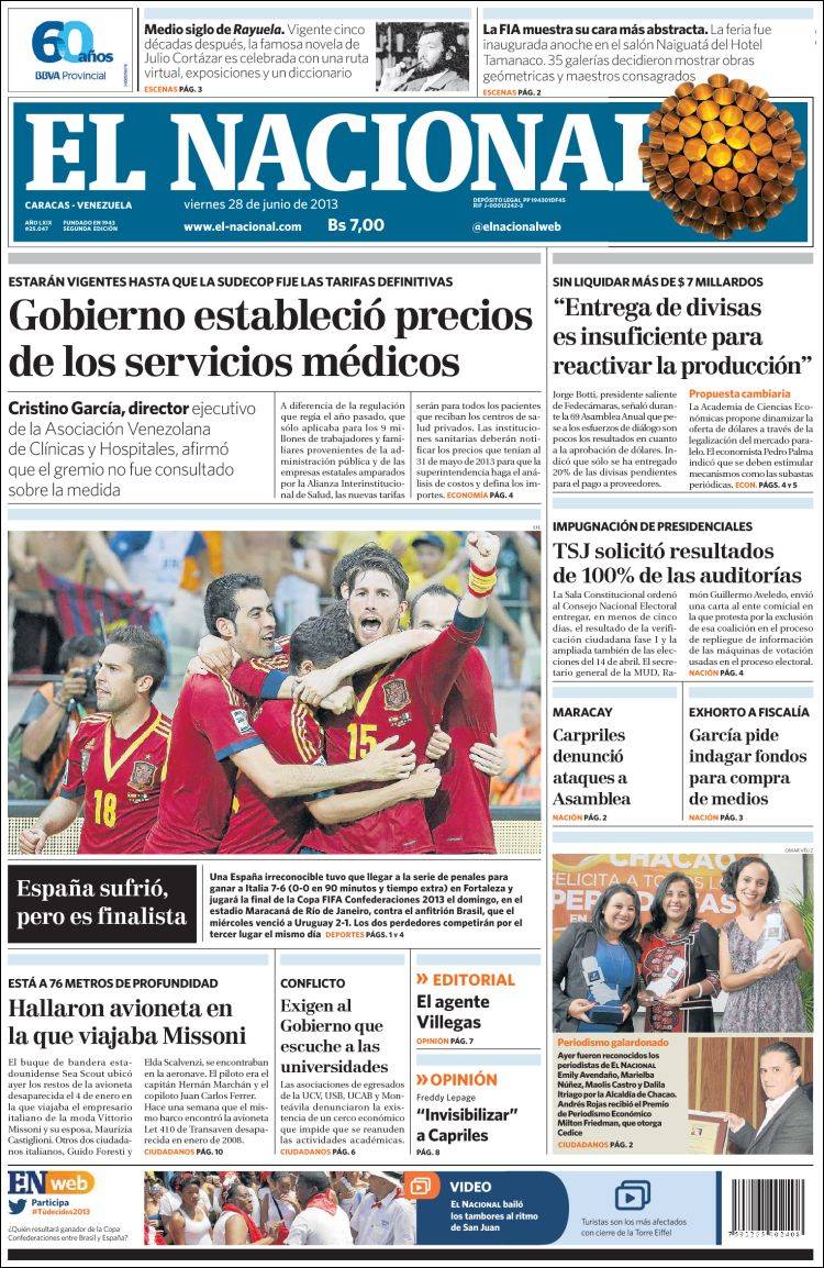 Portadas del viernes 28 de junio de 2013