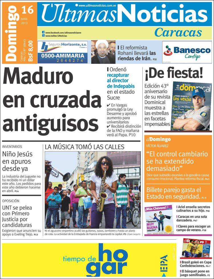 Portadas del domingo 16 de junio de 2013