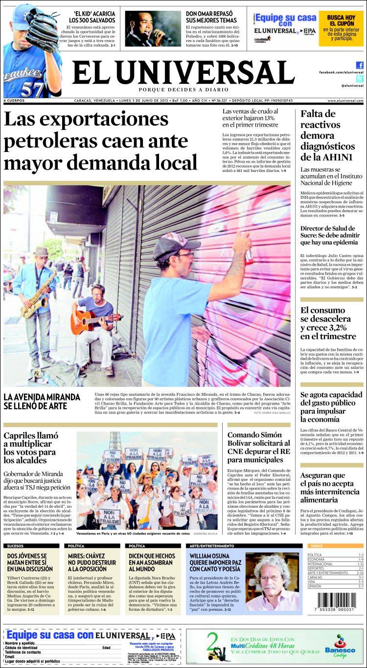 Portadas del lunes 03 de junio de 2013