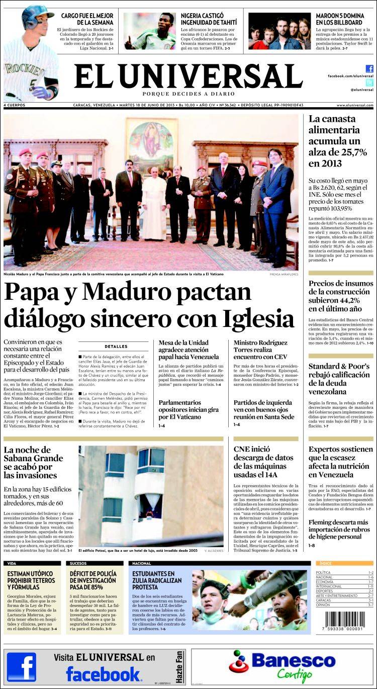 Portadas del martes 18 de junio de 2013