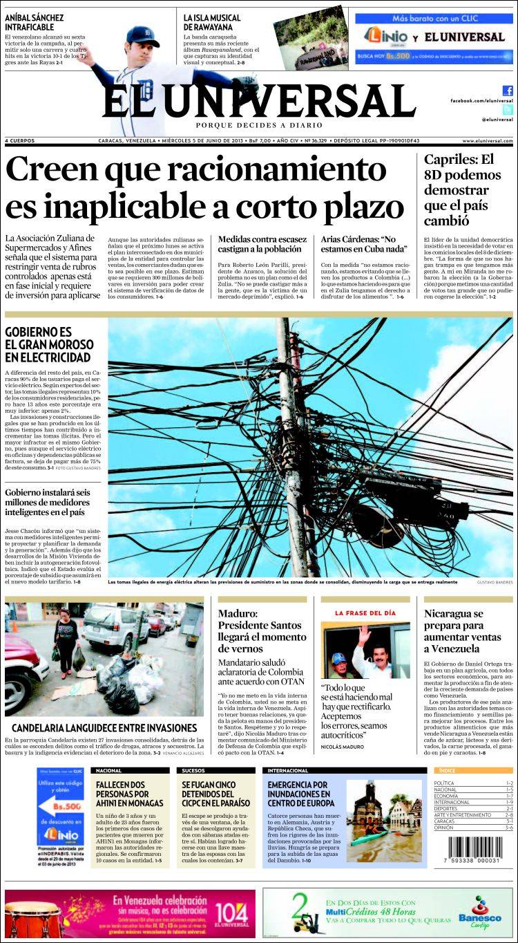 Portadas del miércoles 05 de junio de 2013