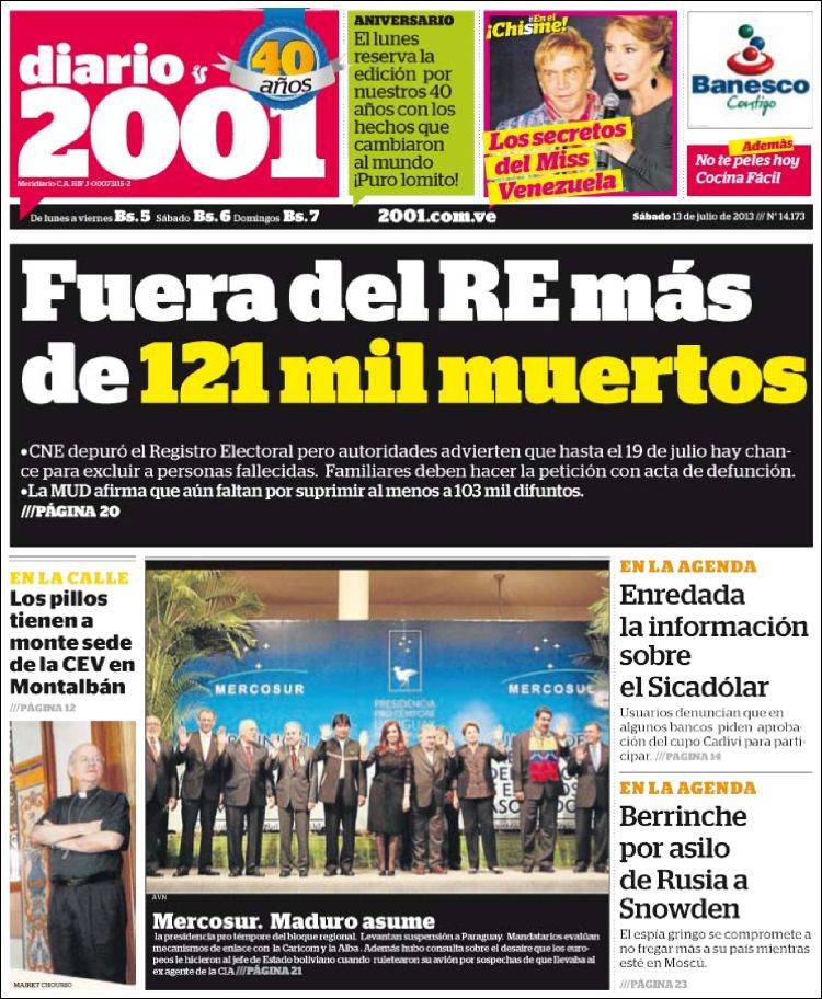 Portadas del sábado 13 de julio de 2013