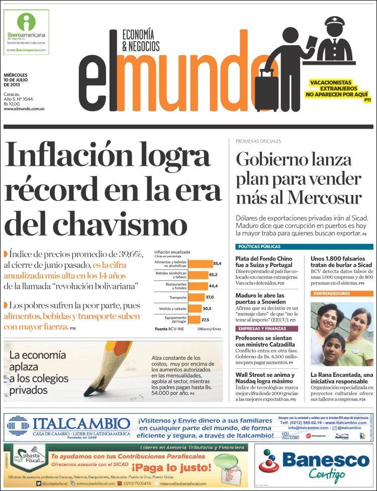 Portadas del miércoles 10 de julio de 2013