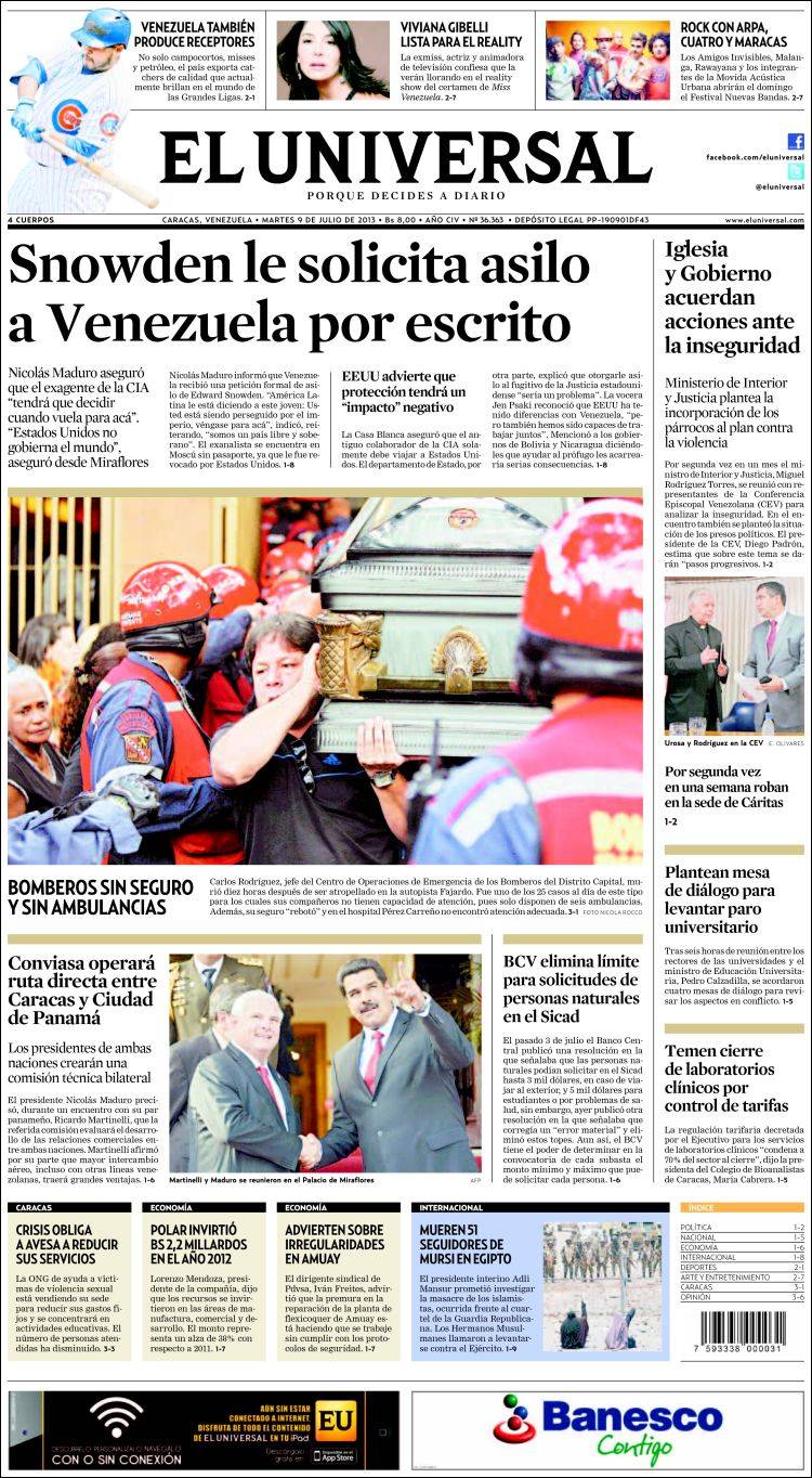 Portadas del martes 09 de julio de 2013