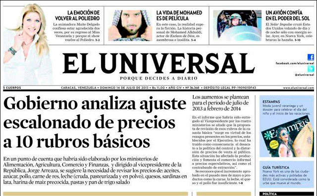 Portadas del domingo 14 de julio de 2013