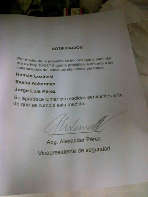 Prohíben la entrada de Román Lozinski y Sasha Ackerman a Globovisión (Foto + Notificación)