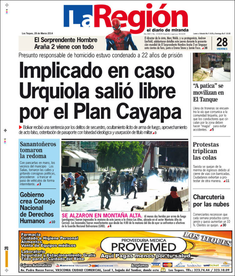 Portadas del viernes 28 de marzo de 2014