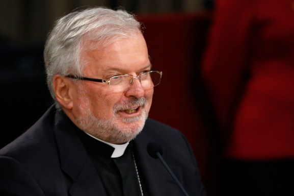 Apostolic Nuncio to Venezuela Archbishop Giordano speaks during a meeting in Caracas