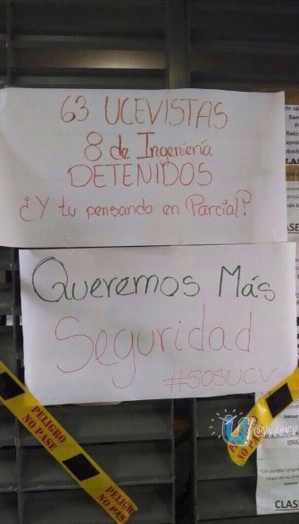 Pancarta en la UCV: Estudiantes detenidos… ¿y tú pensando en parcial?