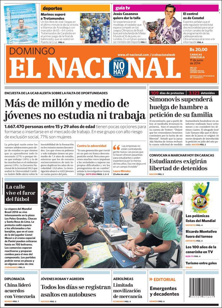 Portadas del domingo 01 de junio de 2014