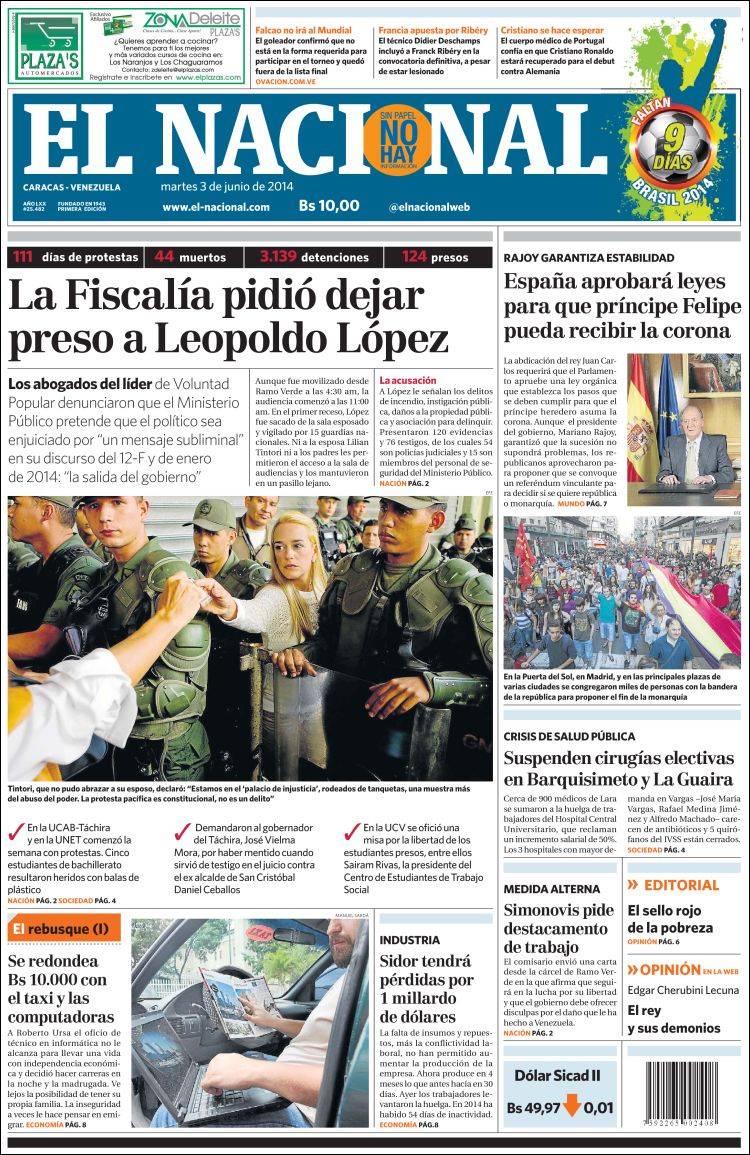 Portadas del martes 03 de junio de 2014