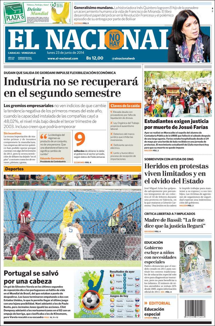 Portadas del lunes 23 de junio de 2014