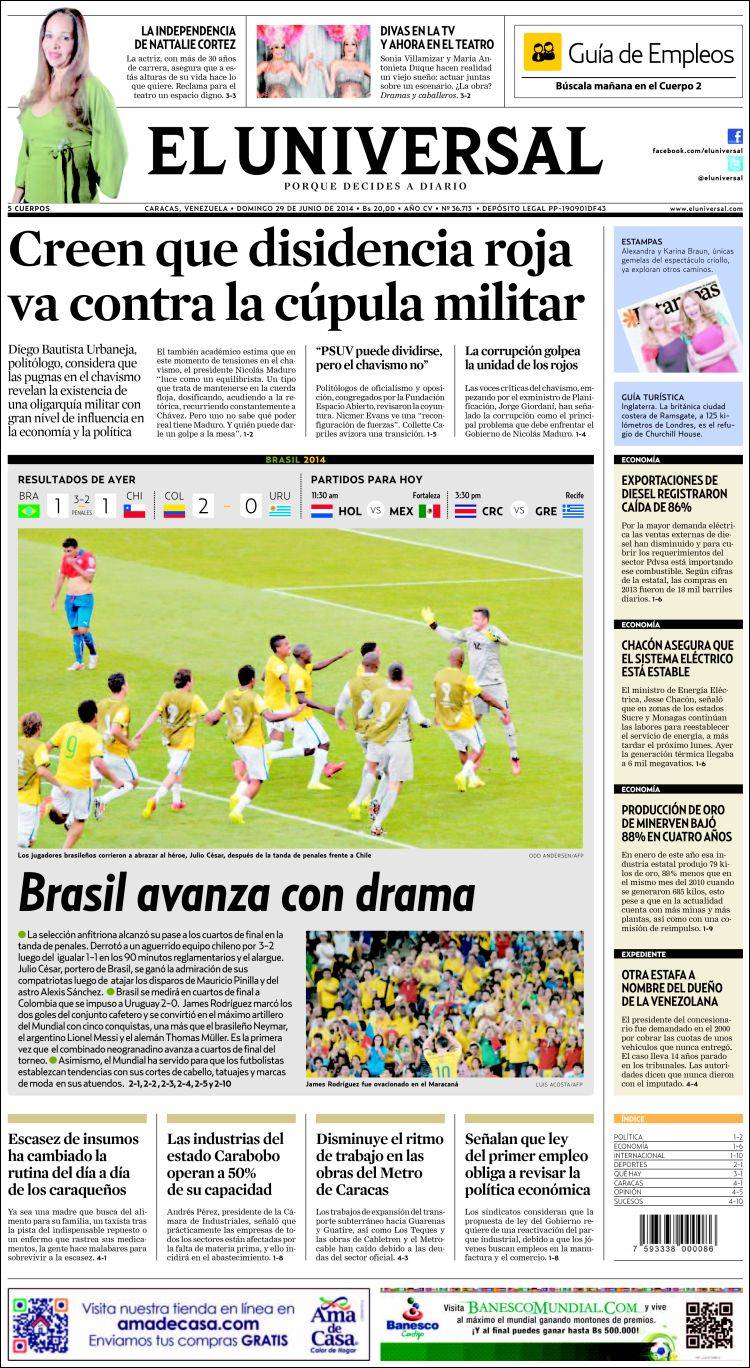 Portadas del domingo 29 de junio de 2014