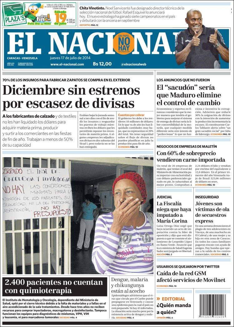 Portadas del jueves 17 de julio de 2014