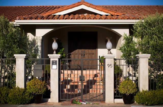 Flowers left by well-wishers are seen outside the home of actor and comedian Robin Williams in Tiburon, California