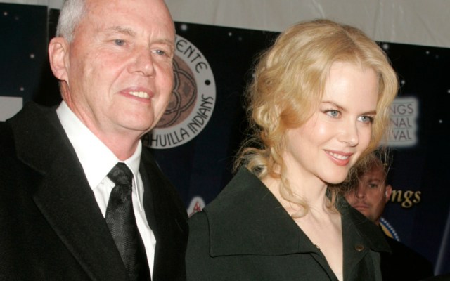 File photo shows actress Nicole Kidman being escorted by her father, Antony Kidman, as she arrives at the 2005 Palm Springs Film Festival Gala dinner in Palm Springs