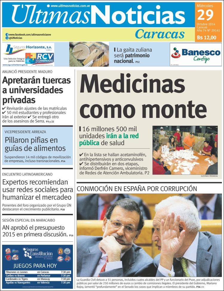 Portadas del miércoles 29 de octubre del 2014