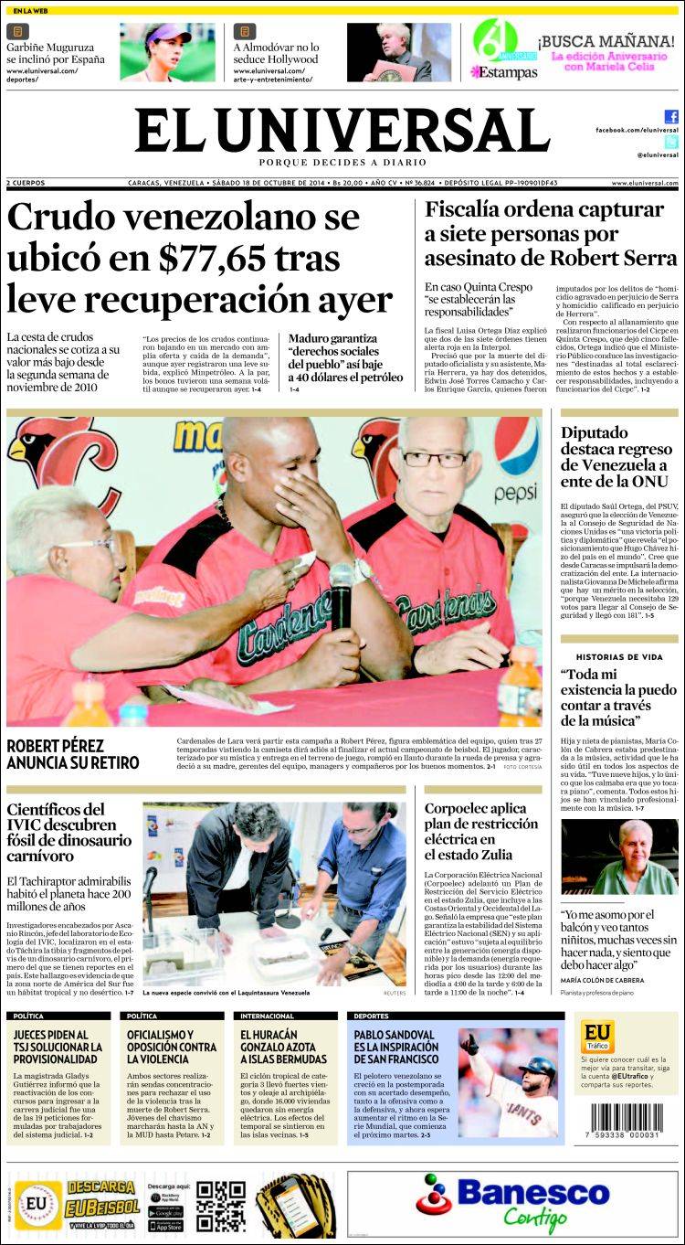 Portadas del sábado 18 de octubre de 2014