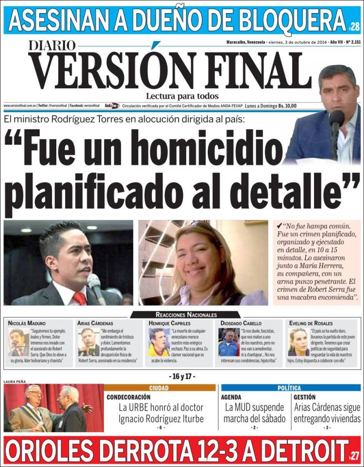 Portadas del viernes 03 de octubre de 2014